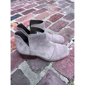 Sorel Boots Womens 9Cate Cut Out Ankle Bootie Beige Suede Leather Block Heel